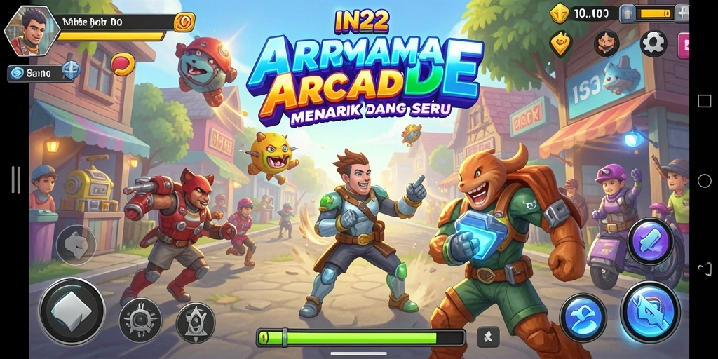 Screenshot gameplay IN22 menunjukkan aksi mendebarkan dalam permainan Arcade.