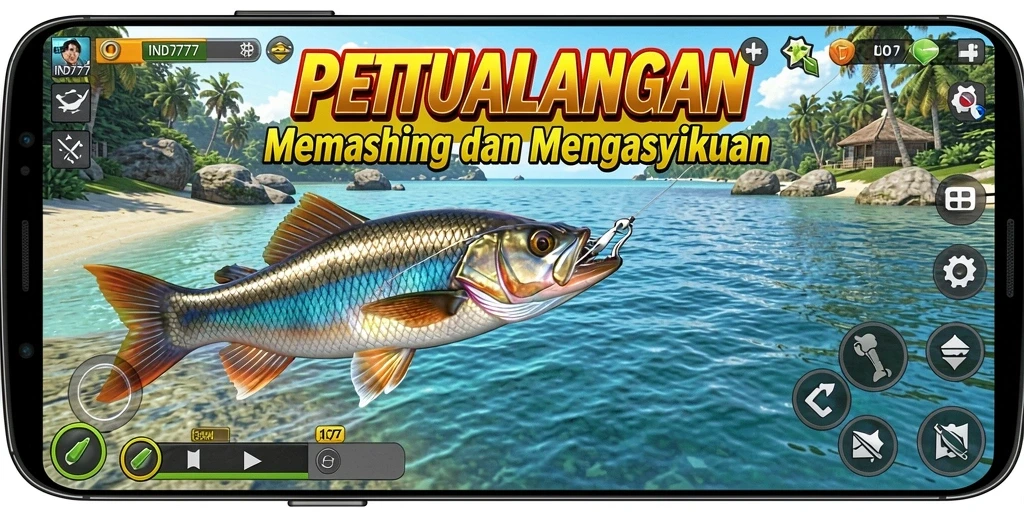 Tampilan gameplay IND777 dengan aksi memancing yang seru dan mendebarkan.