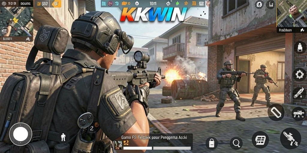 Tampilan gameplay seru dari KKWIN dengan aksi tembak-menembak intens.
