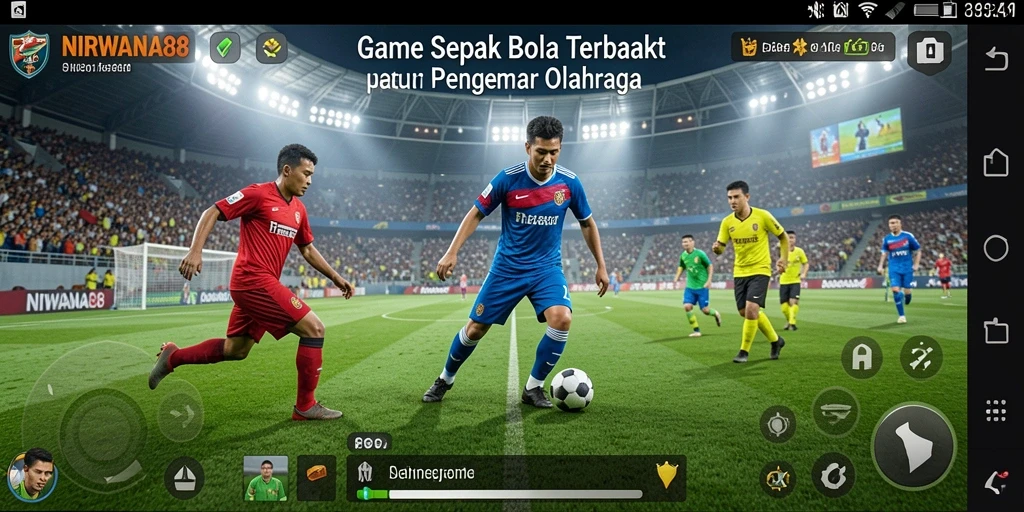 Screenshot tampilan gameplay seru NIRWANA88 dengan aksi pemain sepak bola.