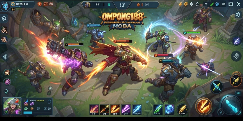 Tampilan menarik gameplay OMPONG188 dalam pertempuran MOBA.