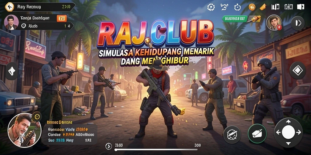 Tangkapan layar gameplay RAJACLUB yang menunjukkan interaksi karakter dalam simulasi.