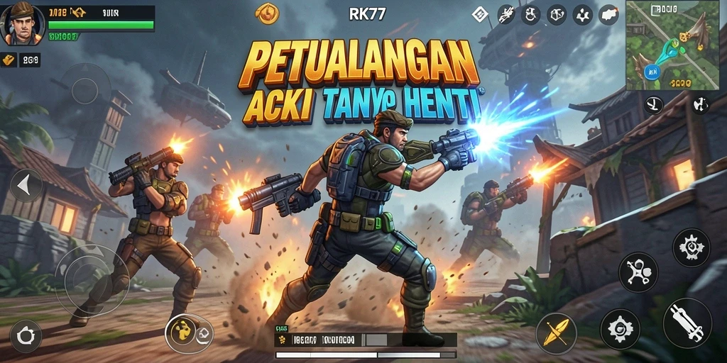 Tampilan gameplay seru RK77 dengan aksi yang cepat dan mendebarkan.