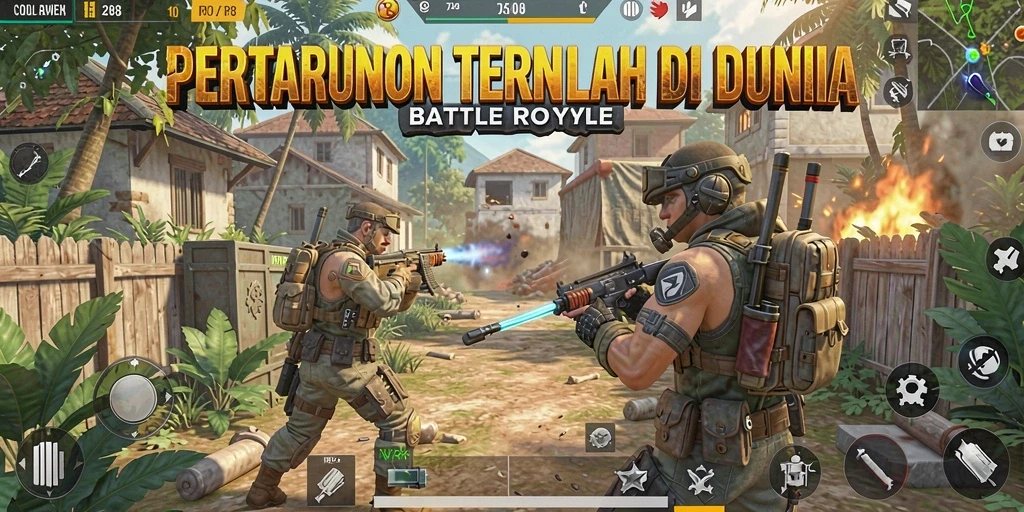 Tangkapan layar gameplay RP8 menampilkan pertempuran mendebarkan di arena Battle Royale.
