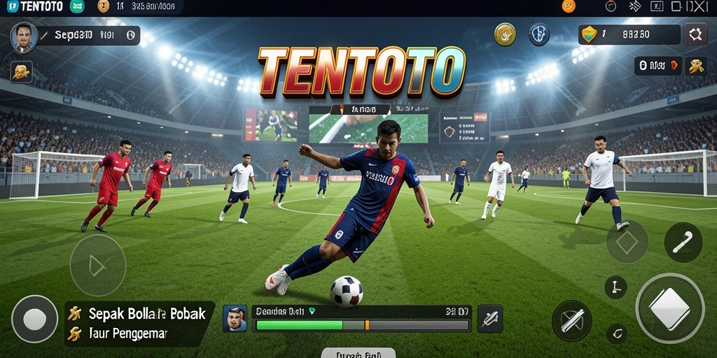 Tampilan gameplay menyerupai pertandingan sepak bola sungguhan.