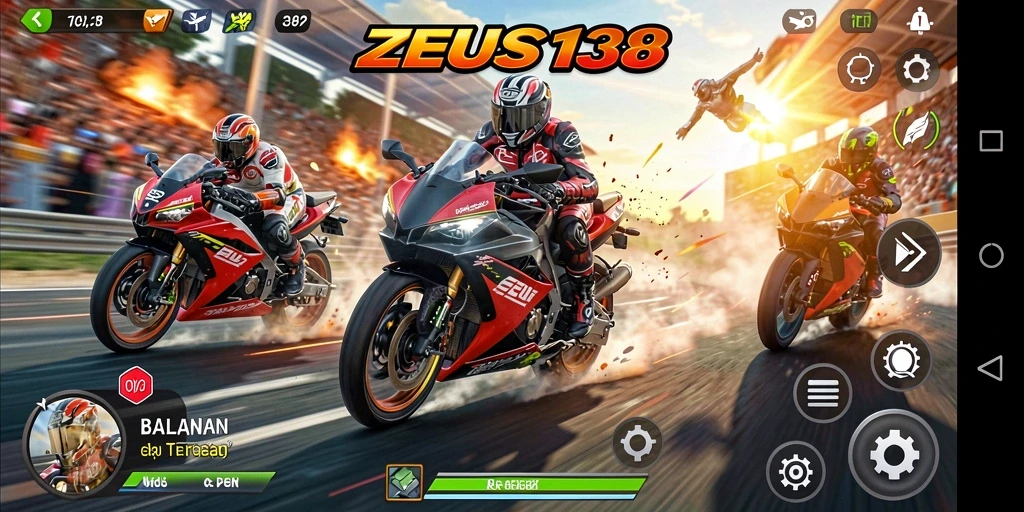 Gameplay menegangkan dari ZEUS138 saat balapan motor.